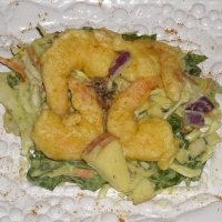Image of Tempura Style Curry Shrimp Over Spinach And Apple Slaw Recipe, Group Recipes