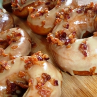 Image of Maple Bourbon Glazed Doughnuts With Bacon Sprinkles Recipe, Group Recipes