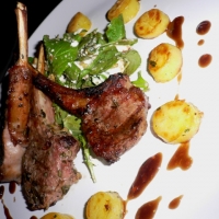 Image of Grilled Rosemary New Zealand Lamb With Fingerling Potatoes Arugula And Warm Goat Cheese Salad With Pine Nuts Apricot Balsamic Vinaigrette Recipe, Group Recipes