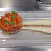 Image of Tuna Tartare With A Yuzu-ginger Vinaigrette Pickled Cucumber Ponzu Aioli Salmon Roe And Micro Shiso Recipe, Group Recipes